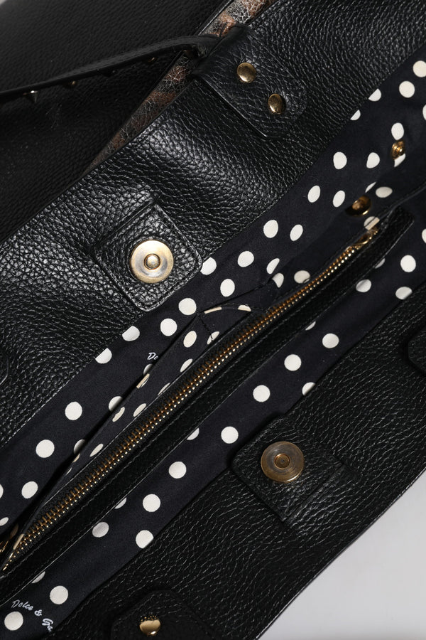 Brown Leopard BEATRICE Leather Logo Plaque Tote Bag