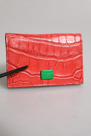 Red Exotic Leather Logo Plaque Card Holder Wallet