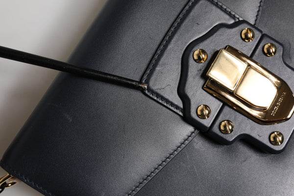 Black Leather Logo Gold Crossbody Purse Bag