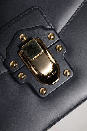 Black Leather Logo Gold Crossbody Purse Bag