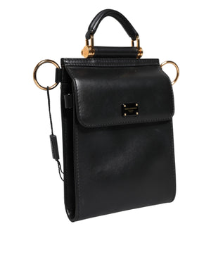Black Calfskin Leather Logo Plaque Mini Bag