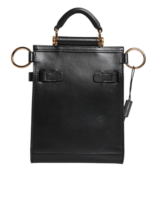 Black Calfskin Leather Logo Plaque Mini Bag