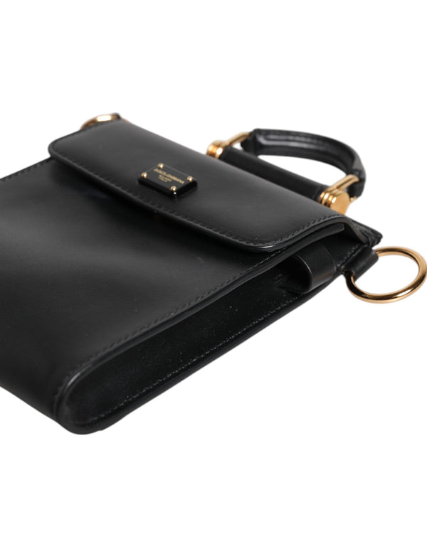Black Calfskin Leather Logo Plaque Mini Bag