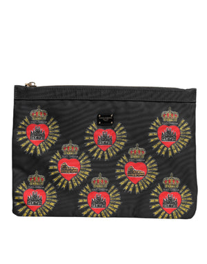Black Red Nylon Sacred Heart Clutch Pouch Bag