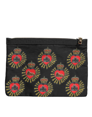 Black Red Nylon Sacred Heart Clutch Pouch Bag