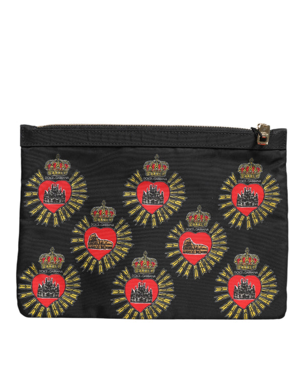 Black Red Nylon Sacred Heart Clutch Pouch Bag