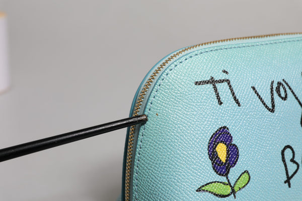 Light Blue Leather Handbag Clutch Mini Purse Pouch Bag