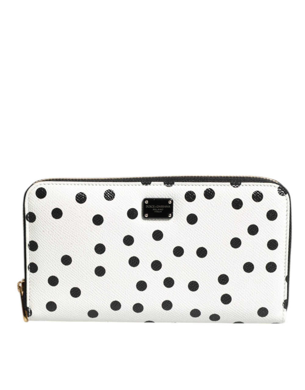 White Black Striped Leather Zip Around Continental Wallet