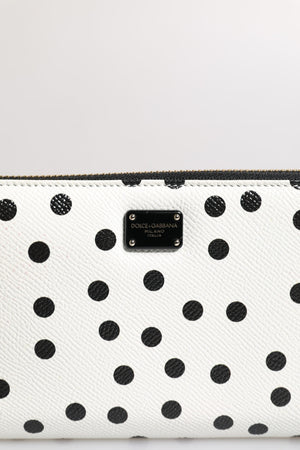 White Black Striped Leather Zip Around Continental Wallet