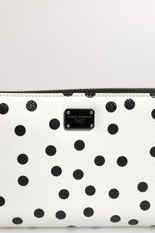 White Black Striped Leather Zip Around Continental Wallet