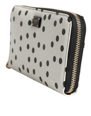 White Black Striped Leather Zip Around Continental Wallet