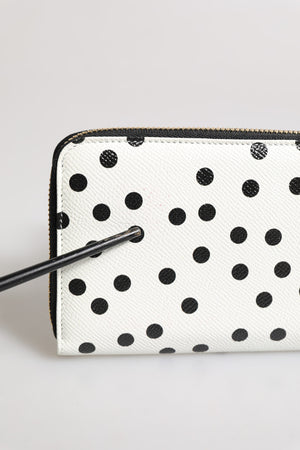 White Black Striped Leather Zip Around Continental Wallet