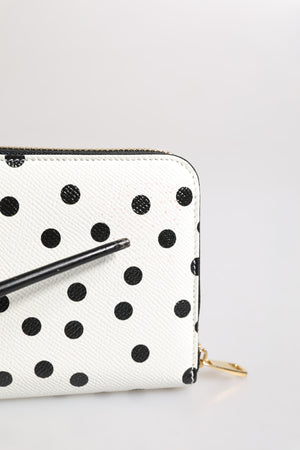 White Black Striped Leather Zip Around Continental Wallet