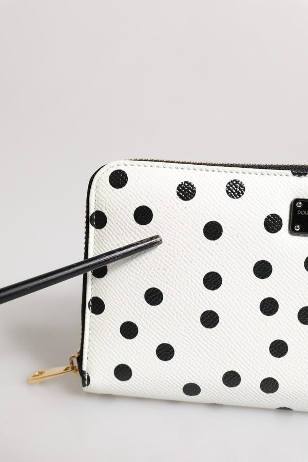 White Black Striped Leather Zip Around Continental Wallet