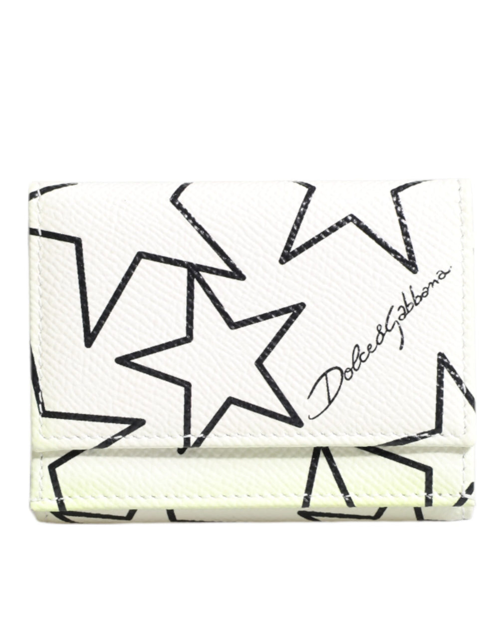 White Leather Trifold DG Star Print Card Holder Wallet
