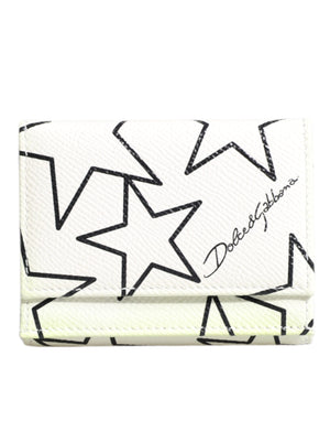 White Leather Trifold DG Star Print Card Holder Wallet