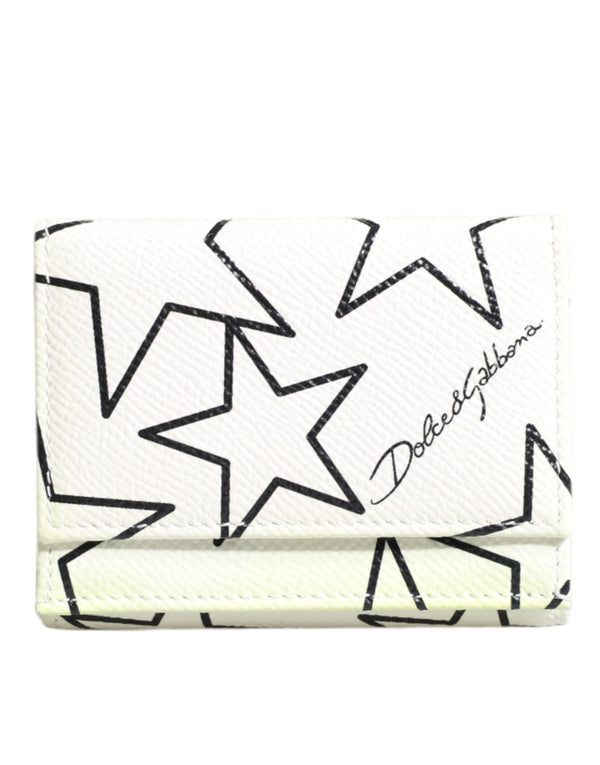 White Leather Trifold DG Star Print Card Holder Wallet