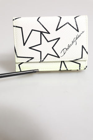 White Leather Trifold DG Star Print Card Holder Wallet