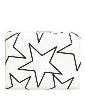 White Leather Trifold DG Star Print Card Holder Wallet