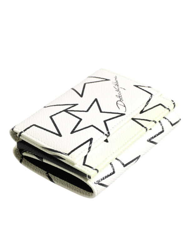 White Leather Trifold DG Star Print Card Holder Wallet
