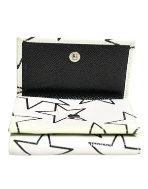 White Leather Trifold DG Star Print Card Holder Wallet