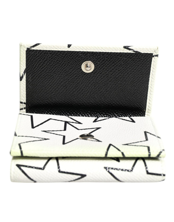 White Leather Trifold DG Star Print Card Holder Wallet