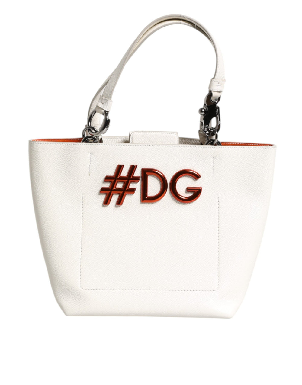 White Leather #DG BEATRICE Top Handle Tote Bag