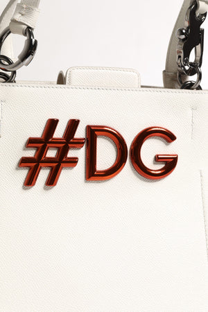 White Leather #DG BEATRICE Top Handle Tote Bag