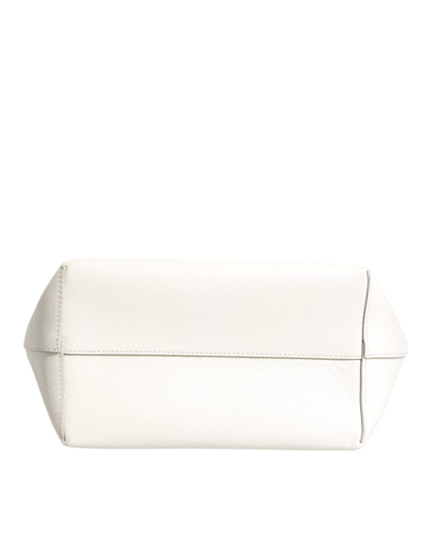 White Leather #DG BEATRICE Top Handle Tote Bag