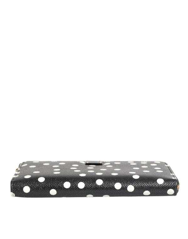 Black White Dotted Leather Zip Around Continental Wallet