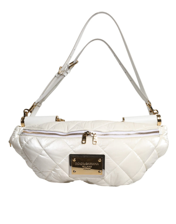 White Quilted Logo Plaque Belt Waist Fanny Pack Bag