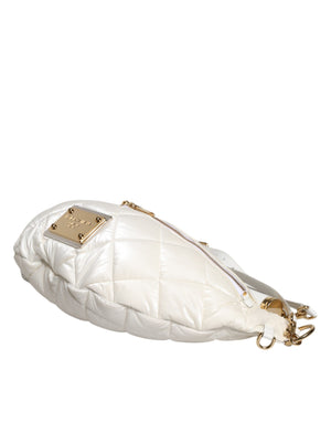 White Quilted Logo Plaque Belt Waist Fanny Pack Bag