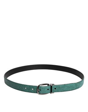 Green Ostrich Leather Silver Metal Buckle Belt