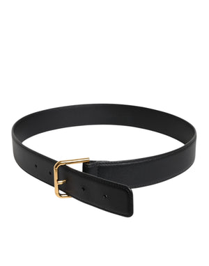 Black Leather Metal Buckle Classic Belt