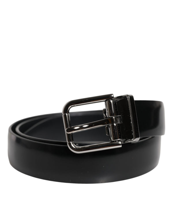 Black Solid Leather Classic Waist Buckle Belt