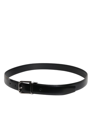Black Solid Leather Classic Waist Buckle Belt