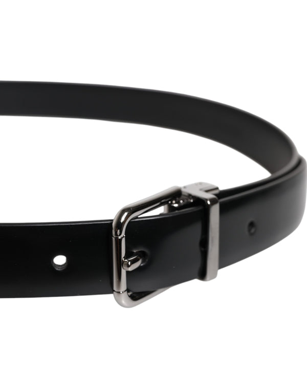 Black Solid Leather Classic Waist Buckle Belt