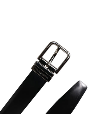 Black Solid Leather Classic Waist Buckle Belt