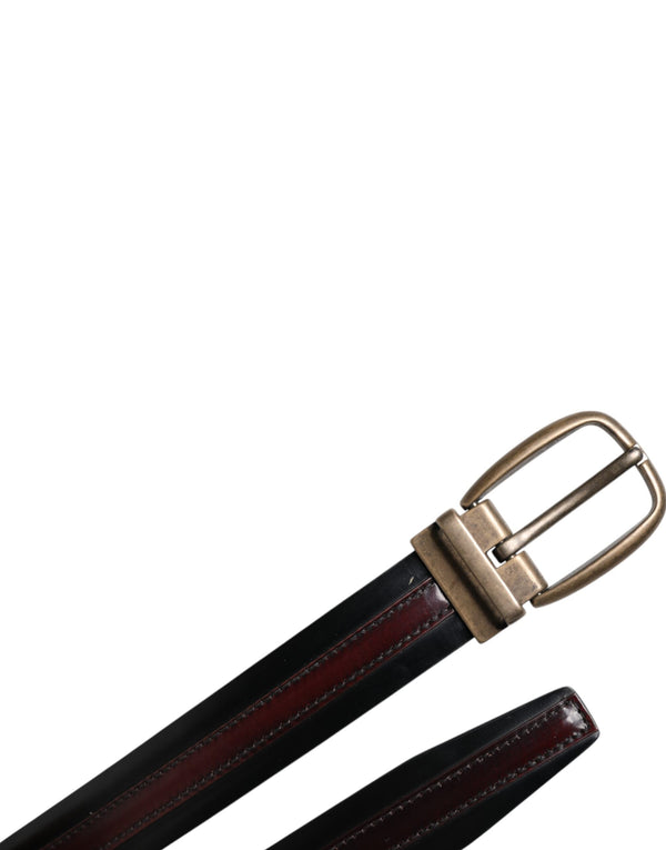 Black Burgundy Calfskin Metal Logo Buckle Belt