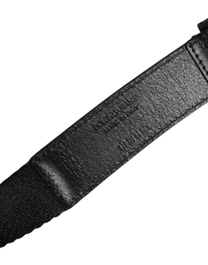 Black White Printed Metal Logo Buckle Belt