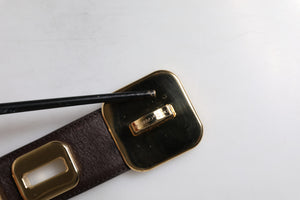 Dark Brown Leather Gold Rotating Buckle Belt