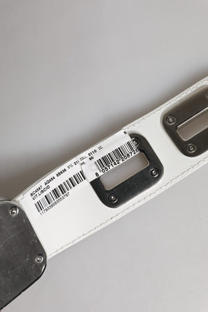 White Leather Gold Tone Rotating Buckle Belt