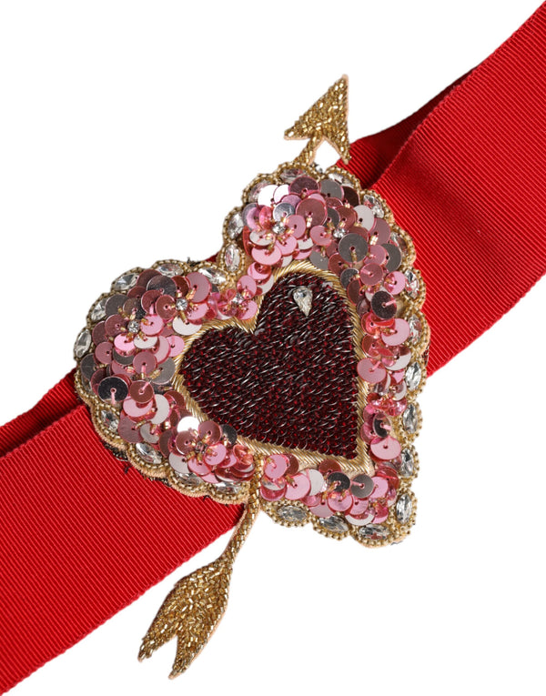 Red Stretch Wide Waist Heart Embellished Belt