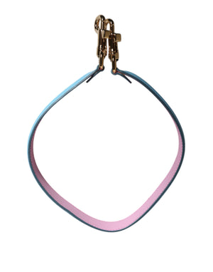 Pink Blue Leather Handle Bag Shoulder Strap