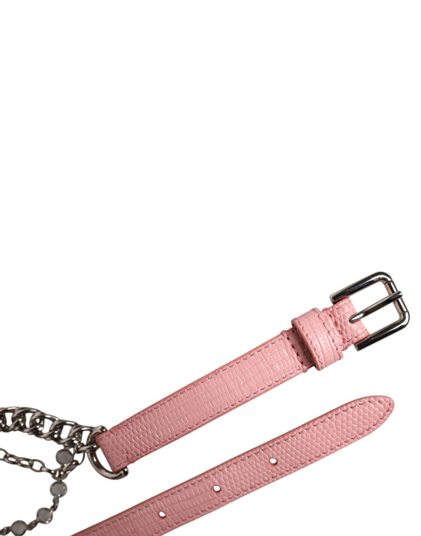Pink Embelished Roses Textured Leather Belt