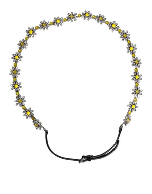 Black Leather Daisy Crystal Embellish Waist Belt