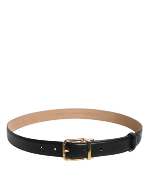 Black Leather Logo Metal Waist Buckle Belt