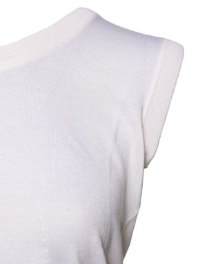 White Sleeveless Cashmere Round Neck Tank Top