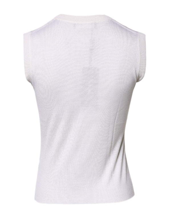 White Sleeveless Cashmere Round Neck Tank Top