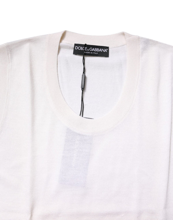 White Sleeveless Cashmere Round Neck Tank Top